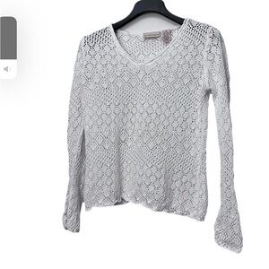 VTG APOSTROPHE white Crochet slit  long sleeve sweater m whimsygoth fairy